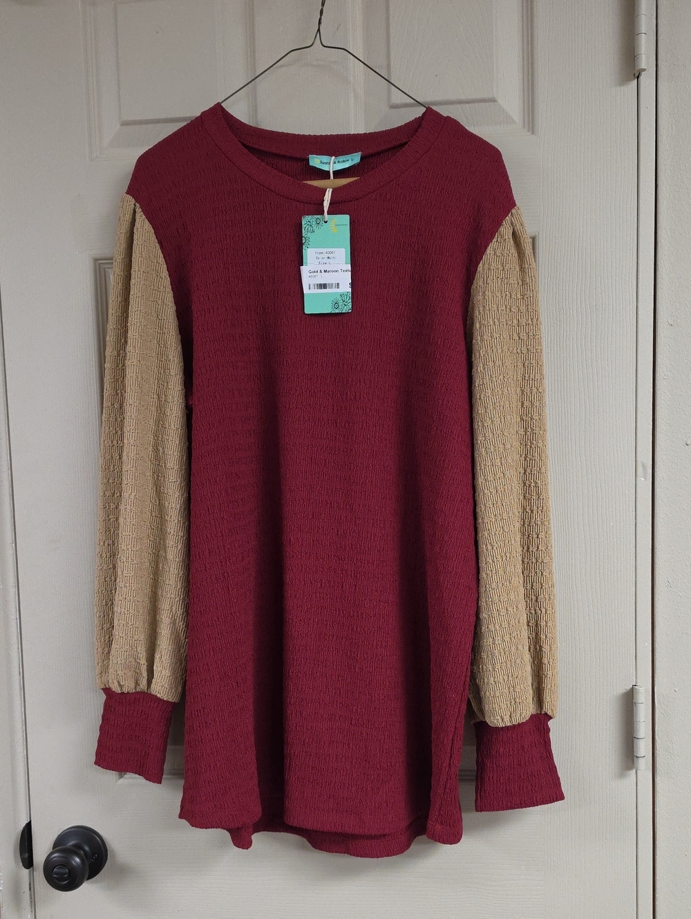 Waffle Knit Two-Tone Tunic - Wine and Tan